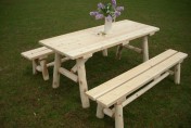 6 Foot Amish Cedar Log Picnic Table with Detached Benches