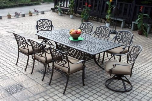 Darlee Elisabeth Cast Aluminum 9 Piece Patio Dining Set with Rectangular Table