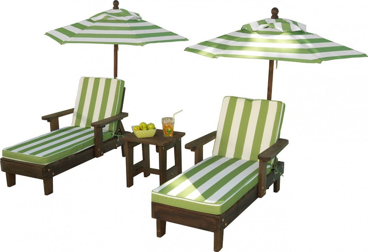 KidKraft Outdoor Chaise Lounge Chairs and Umbrella Set