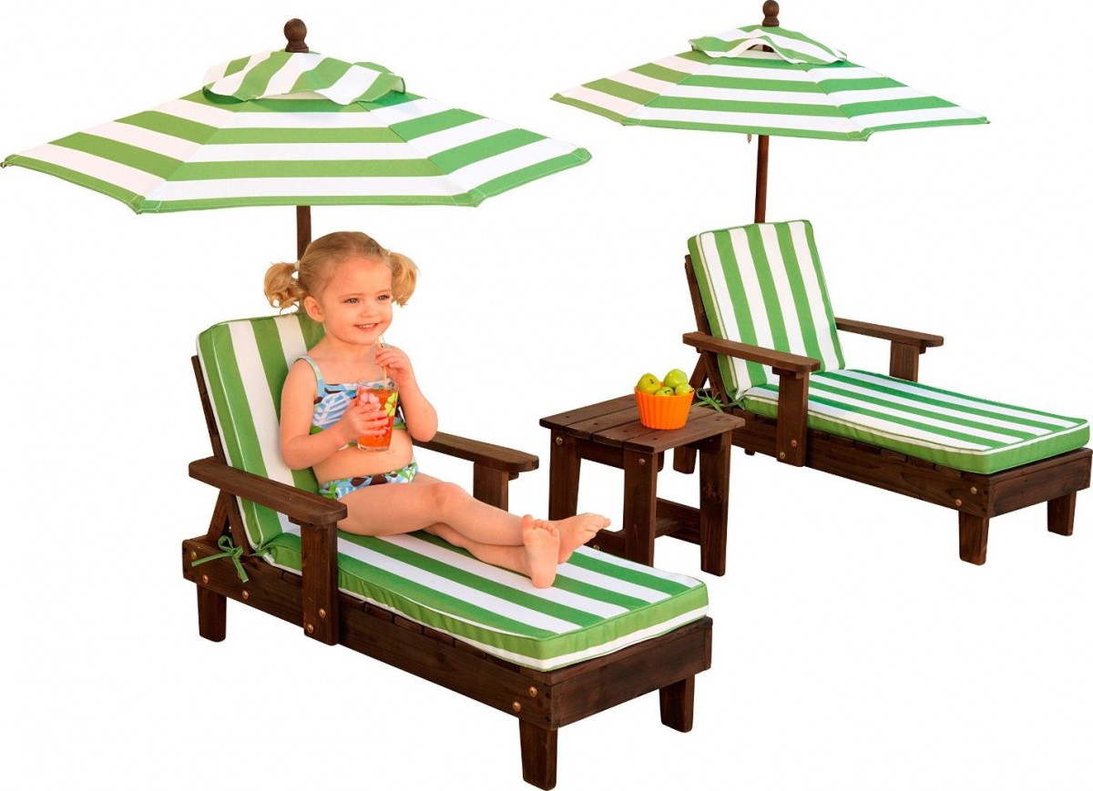 KidKraft Outdoor Chaise Lounge Chairs and Umbrella Set