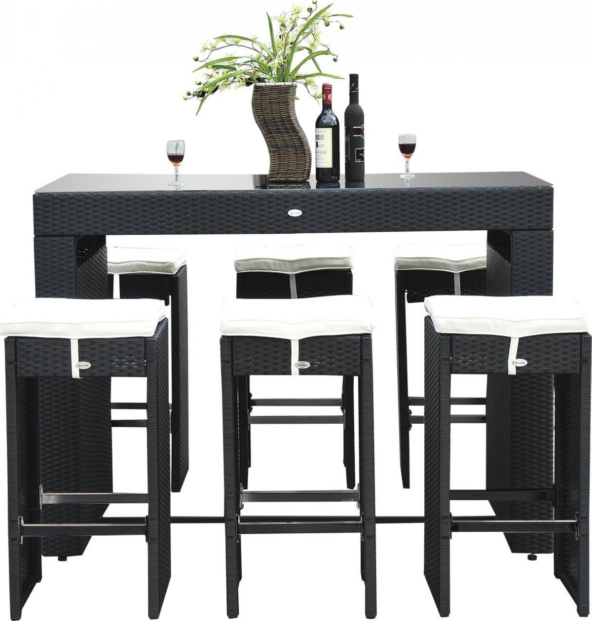 Outsunny 7-Piece Rattan Wicker Bar Stool Dining Table Set