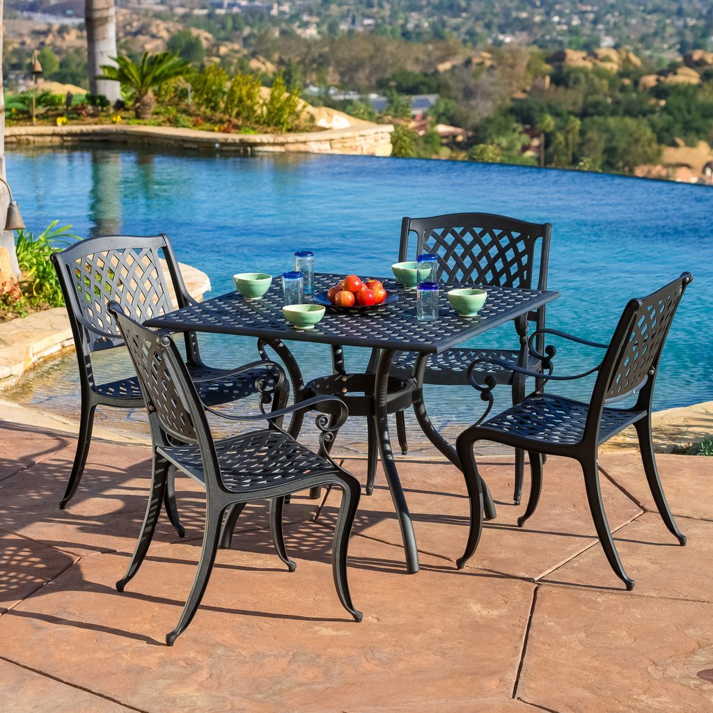 Marietta Cast Aluminum 5 Piece Outdoor Dining Set with Square Table