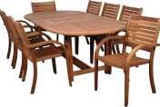 Amazonia Arizona 9 Piece Wood Outdoor Dining Set with 93″ Oval Table and 8 Stackable Chairs