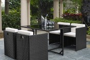 5 Piece Rattan Cube Garden Furniture Set w/ Stowaway Chairs