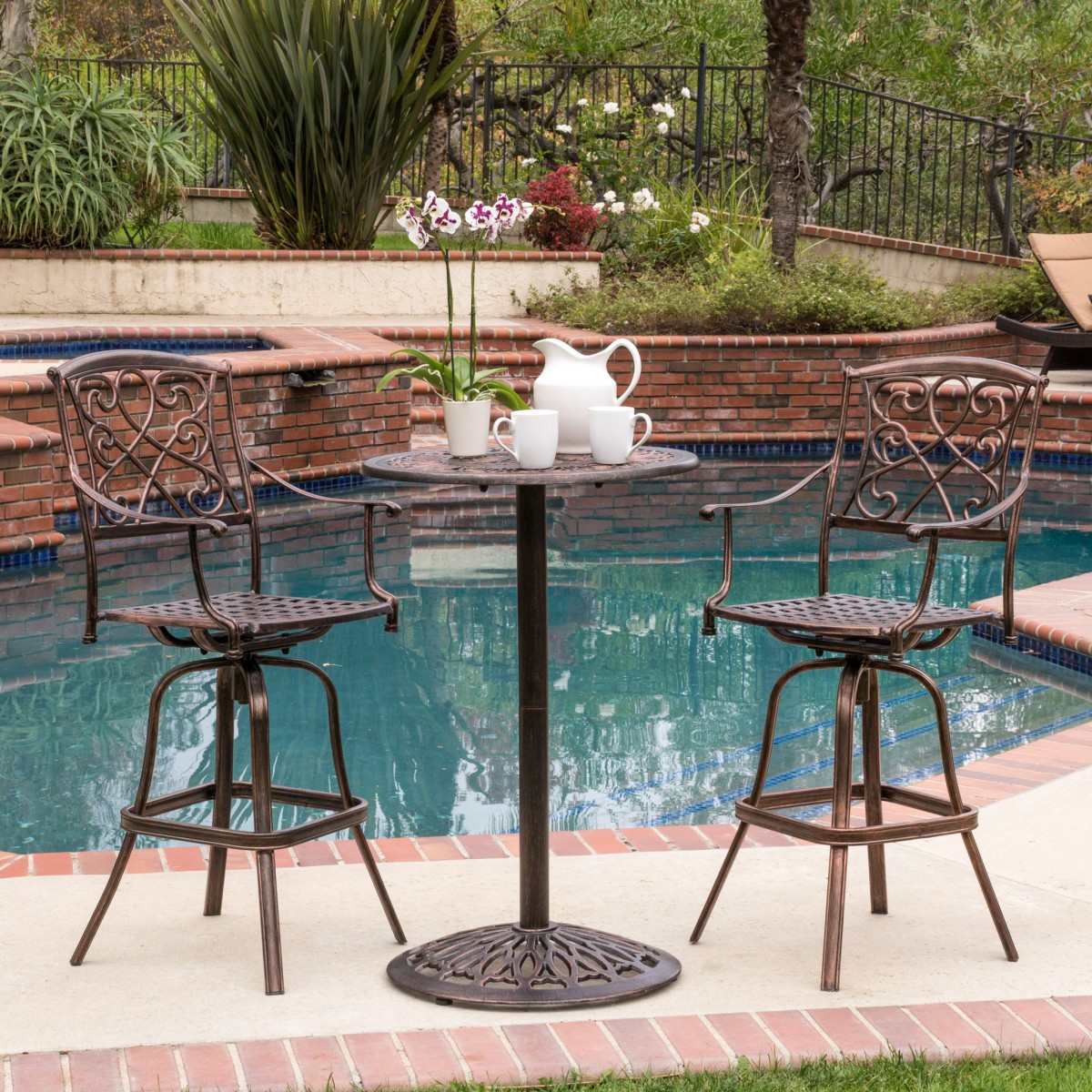 Paris Cast Aluminum 3 Piece Bar Height Outdoor Bistro Set