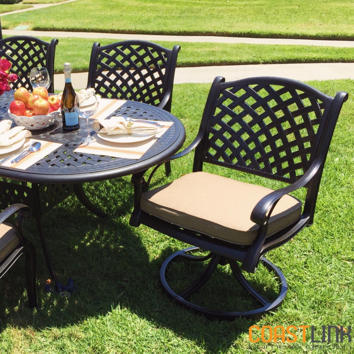 Coastlink Furniture Nevada 7 Piece Cast Aluminum Outdoor Dining Set with Sunbrella Cushions