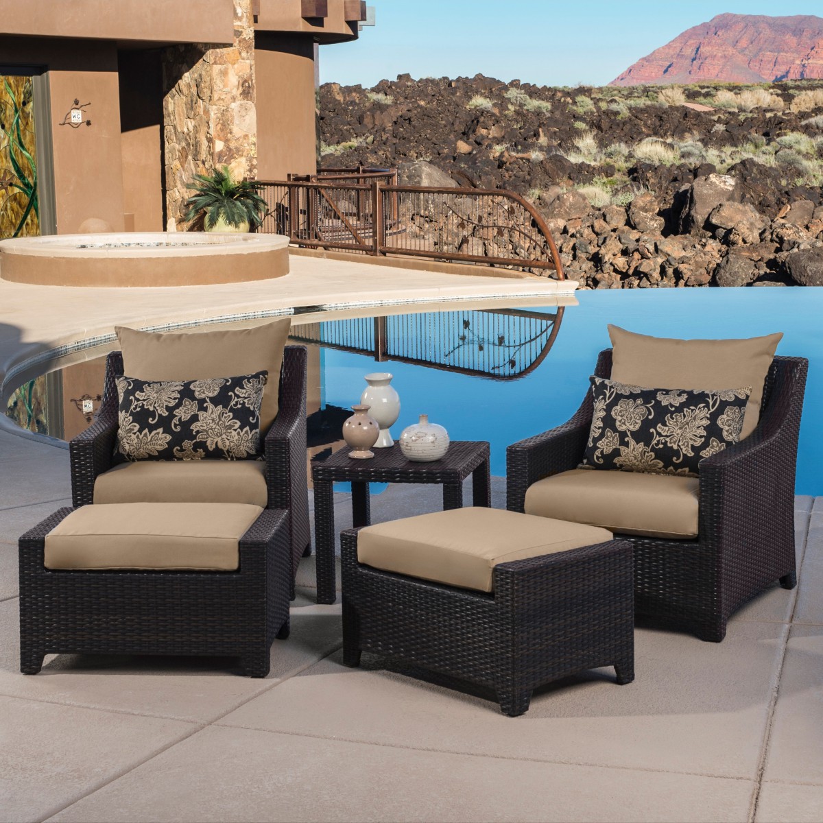 Delano 5-piece Outdoor Chair and Ottoman with Side Table Set