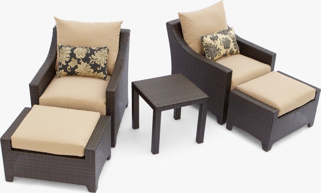 Delano 5piece Outdoor Chair and Ottoman with Side Table Set Patio Table