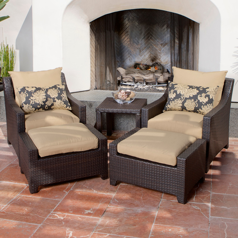 Delano 5 Piece Outdoor Chair And Ottoman With Side Table Set