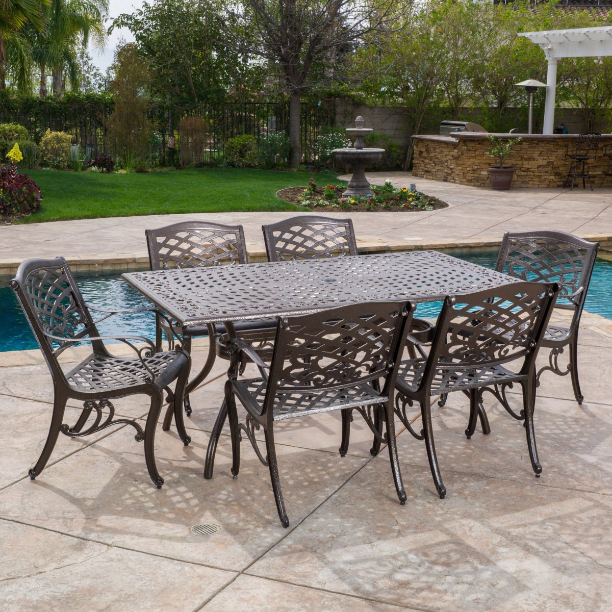 Odena Cast Aluminum 7 Piece Outdoor Dining Set with Rectangular Table