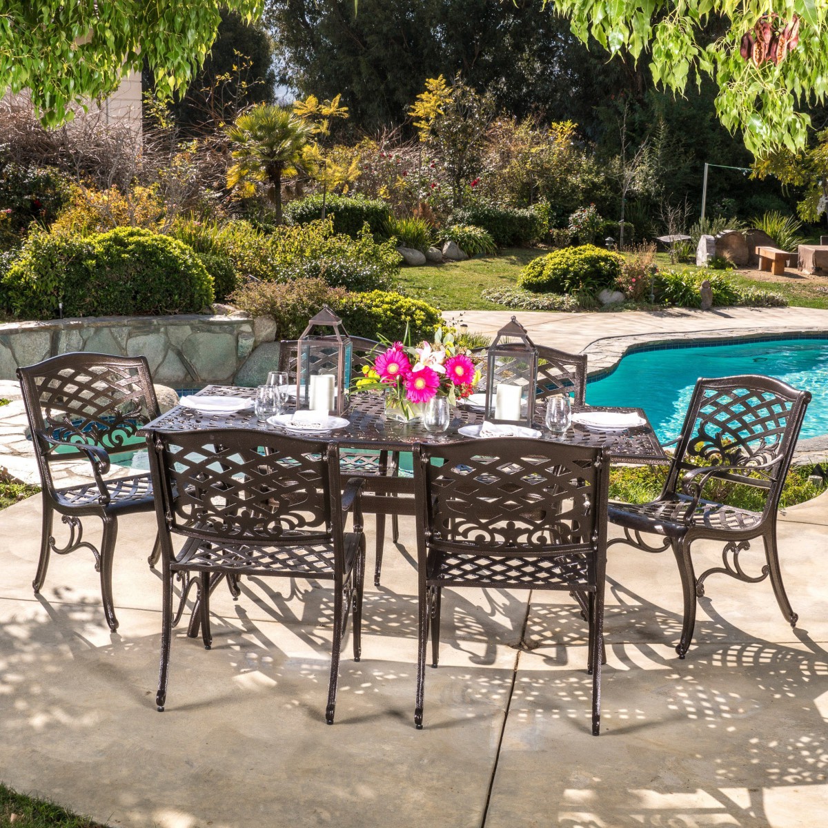 Odena Cast Aluminum 7 Piece Outdoor Dining Set with Rectangular Table