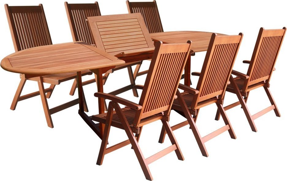 Vifah V144SET1 Wood 7-Piece Patio Dining Set with Oval Extension Table