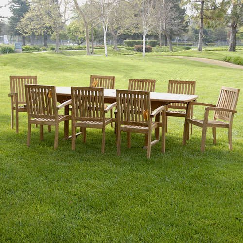 Bayview Patio Grade-A Teak 9-Piece Patio Dining Set with Double Extension Table