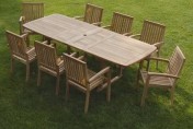 Bayview Patio Grade-A Teak 9-Piece Patio Dining Set with Double Extension Table