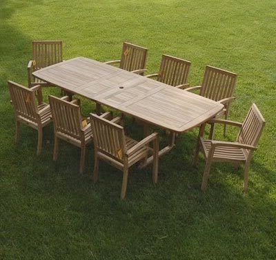 Bayview Patio Grade-A Teak 9-Piece Patio Dining Set with Double Extension Table