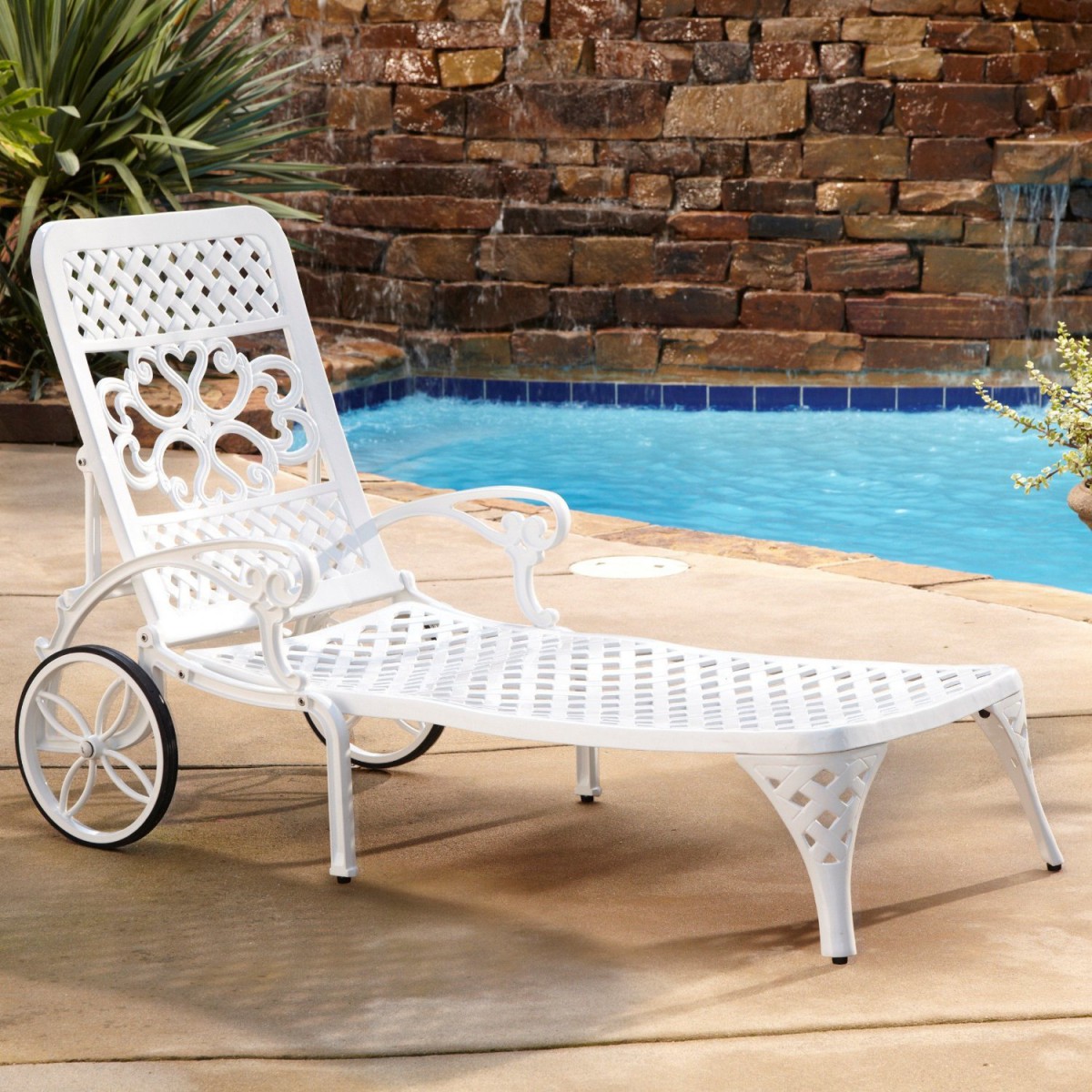 Home Styles Biscayne Outdoor Chaise Lounge Chair with Wheels