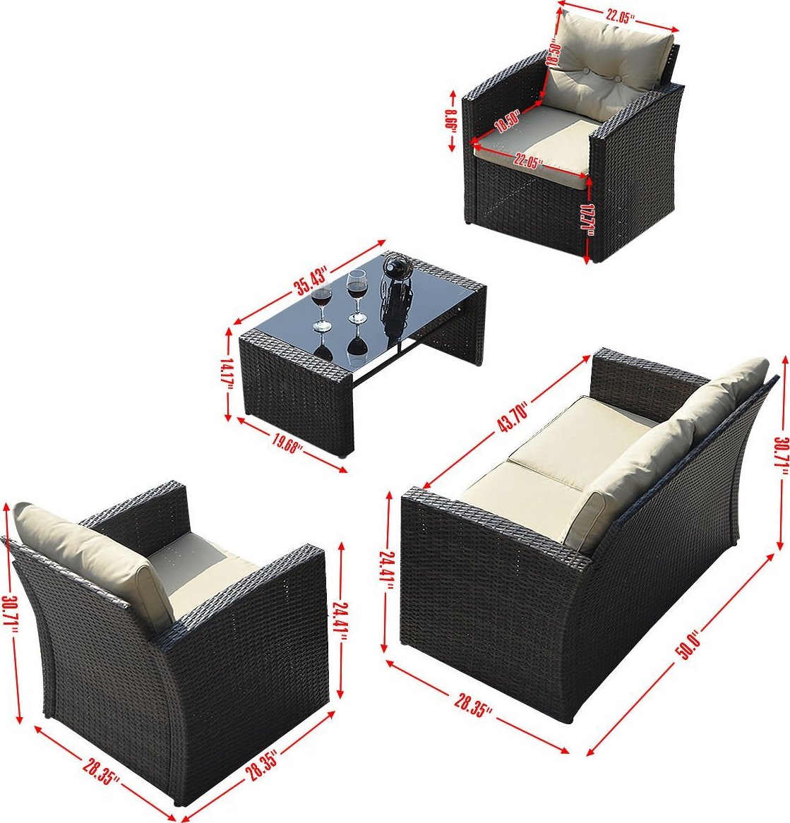 Giantex 4pc Wicker Sofa Outdoor Patio Furniture Set