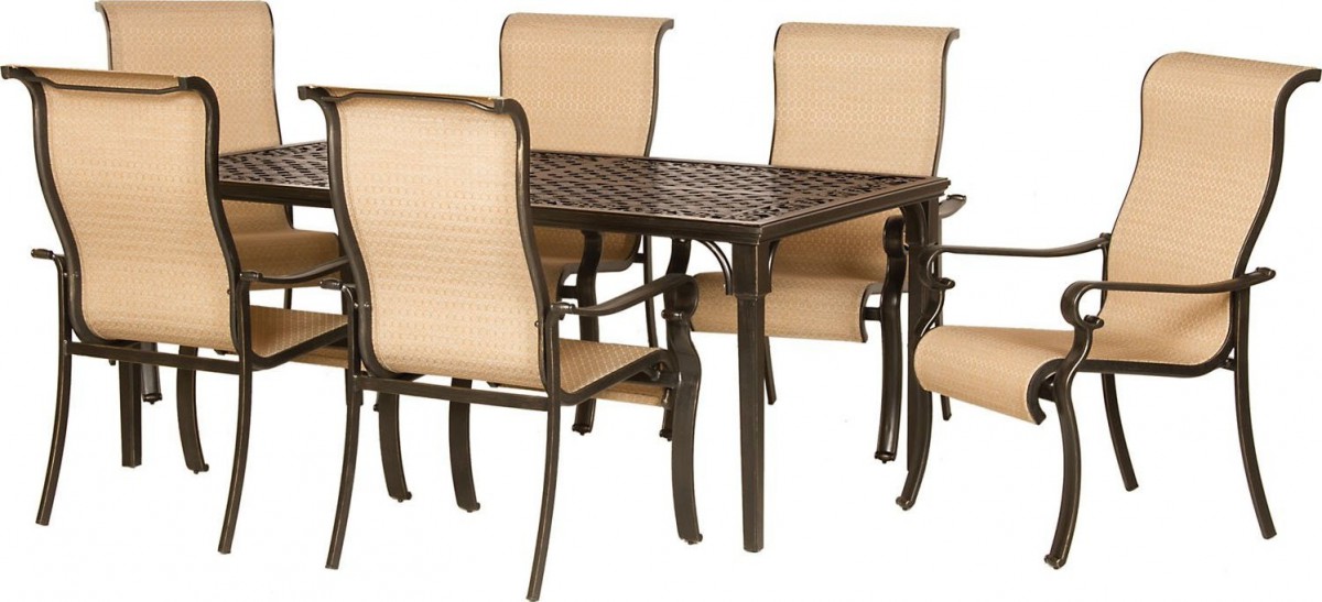 Hanover Brigantine 7 Piece Outdoor Dining Set in Brown and Tan