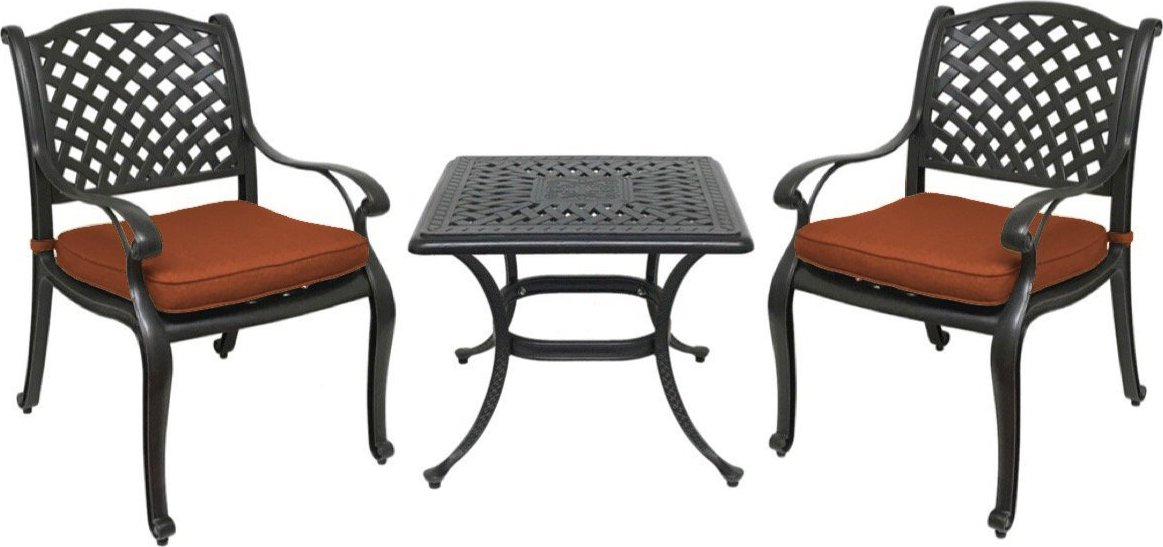 Coastlink Furniture Nevada 3 Piece Cast Aluminum Outdoor Bistro Set with Swivel Rocker Chairs