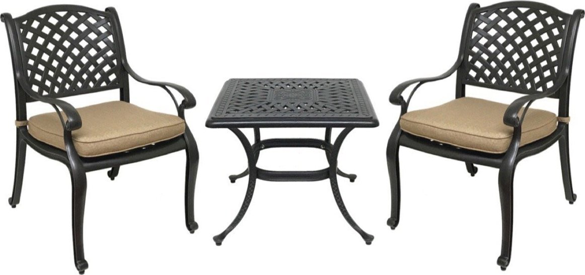 Coastlink Furniture Nevada 3 Piece Cast Aluminum Outdoor Bistro Set with Swivel Rocker Chairs