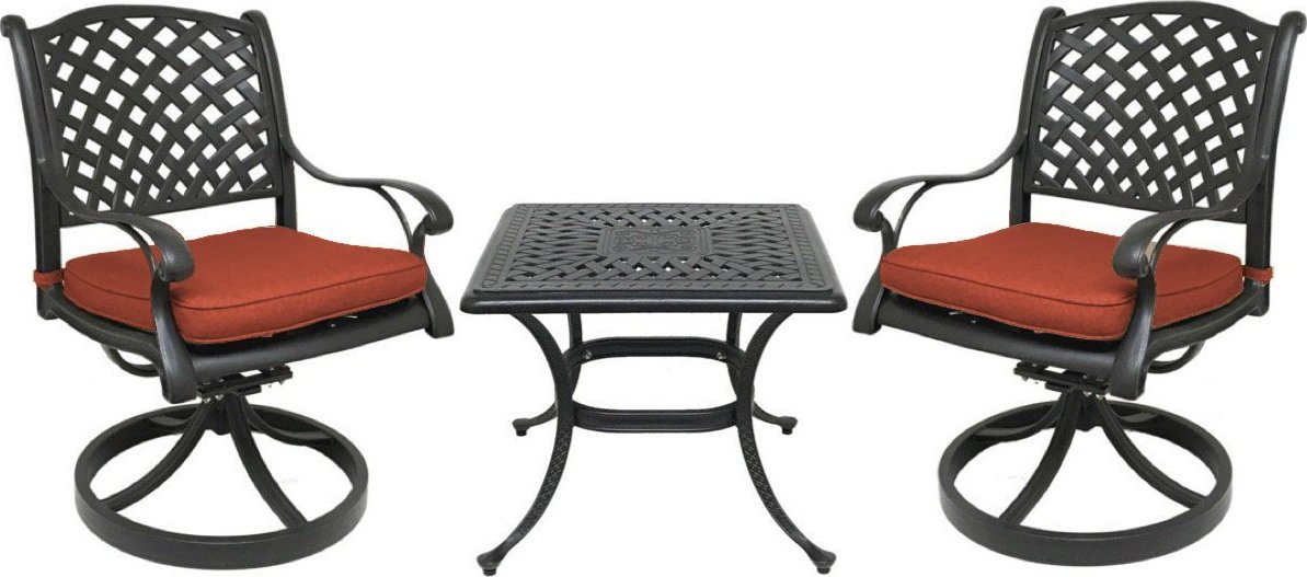 Coastlink Furniture Nevada 3 Piece Cast Aluminum Outdoor Bistro Set with Swivel Rocker Chairs