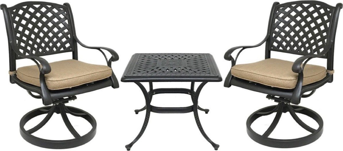 Coastlink Furniture Nevada 3 Piece Cast Aluminum Outdoor Bistro Set with Swivel Rocker Chairs