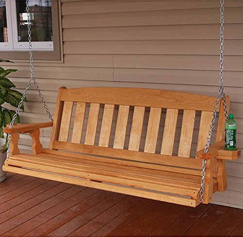 Amish Mission Style 5ft Outdoor Wooden Porch Swing Set w/ Cupholders