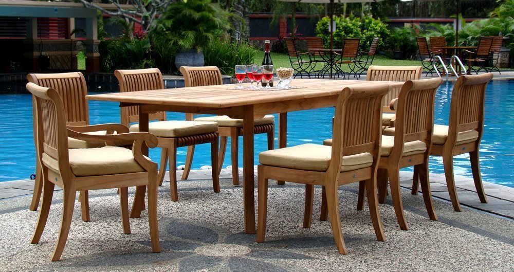 WholesaleTeak 7 Piece Grade-A Teak Dining Set with 94 Inch Double Extension Table