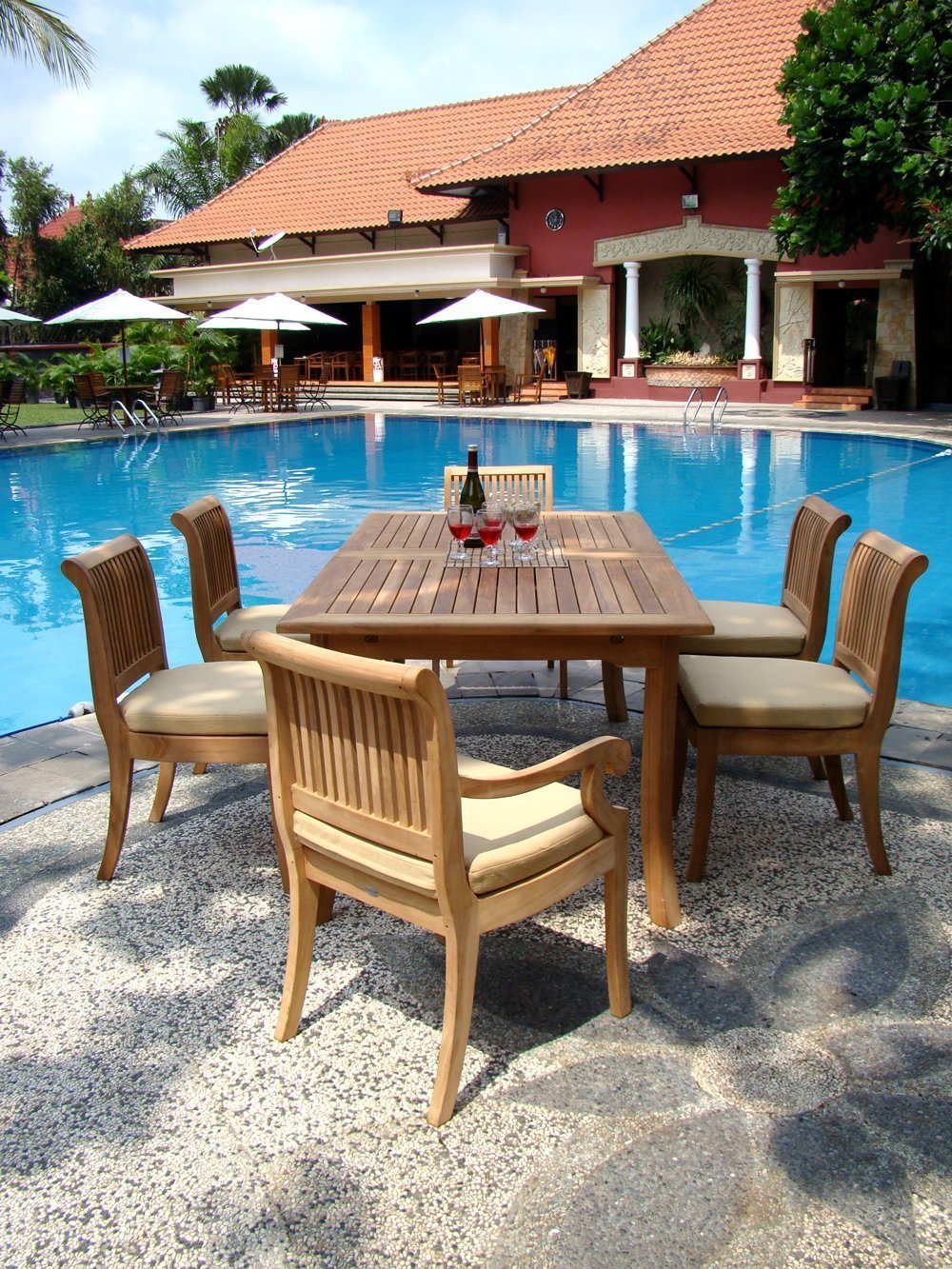 WholesaleTeak 7 Piece Grade-A Teak Dining Set with 94 Inch Double Extension Table