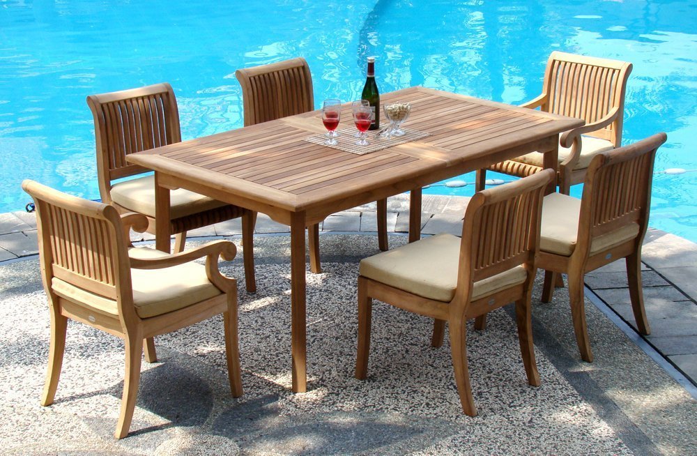 WholesaleTeak 7 Piece Grade-A Teak Dining Set with 94 Inch Double Extension Table