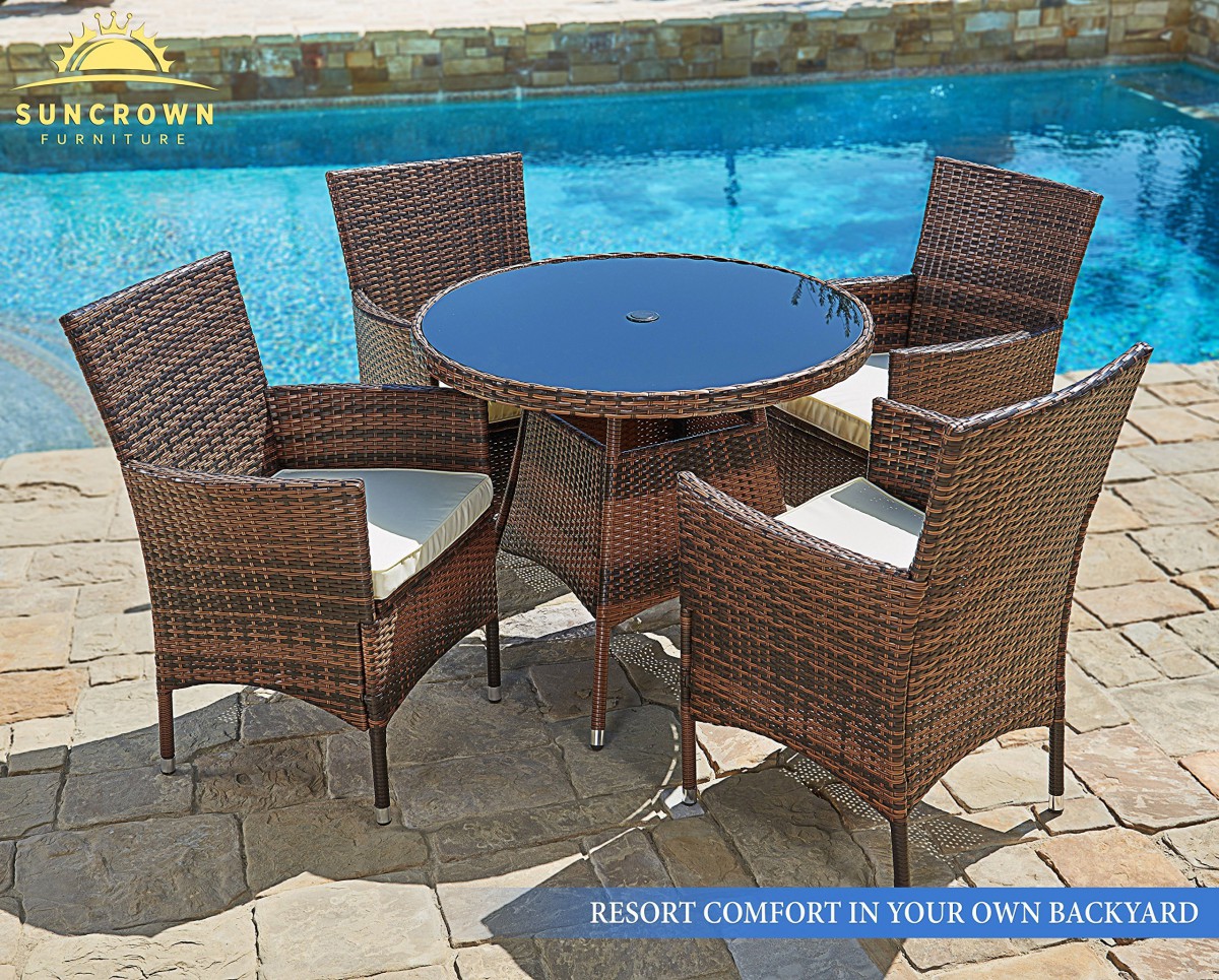 Suncrown 5 Piece Wicker Outdoor Dining Set with 35″ Round Table