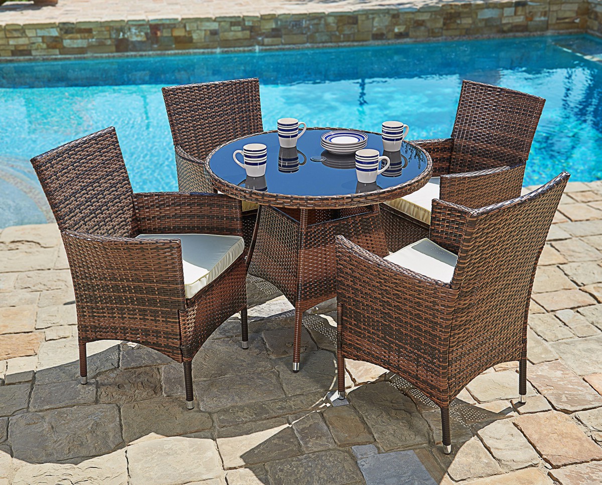 Suncrown 5 Piece Wicker Outdoor Dining Set with 35″ Round Table
