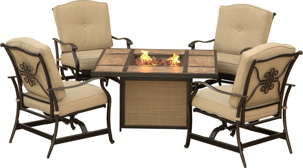 Hanover Traditions 5 Piece Outdoor Fire Pit Table Set