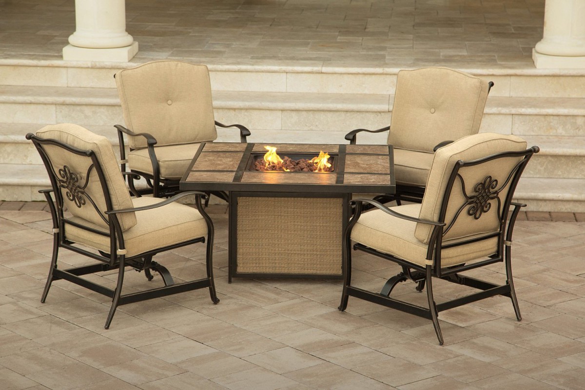 Hanover Traditions 5 Piece Outdoor Fire Pit Table Set