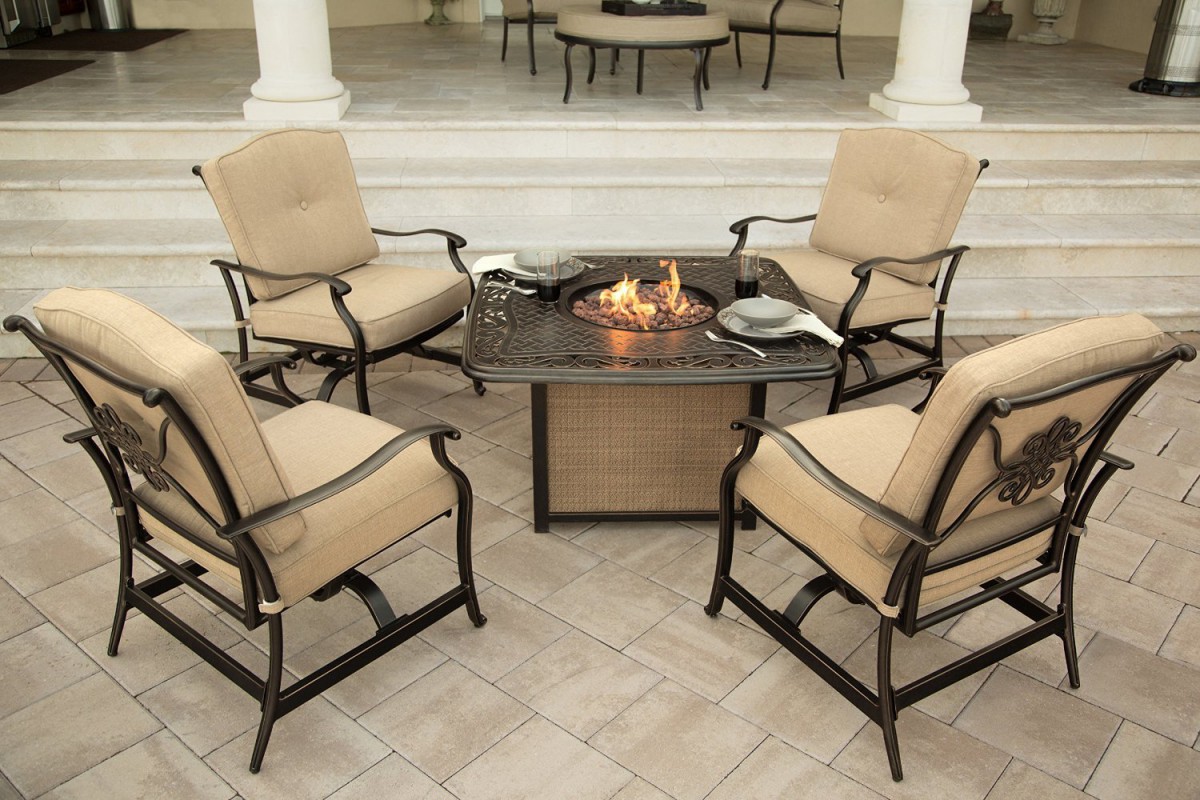 Hanover Traditions 5 Piece Outdoor Fire Pit Table Set