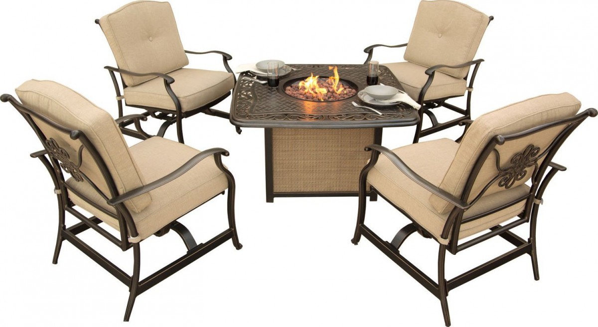 Hanover Traditions 5 Piece Outdoor Fire Pit Table Set