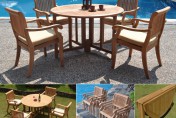 WholesaleTeak 5 Piece Teak Dining Set with 48 Inch Folding Patio Table + Stacking Chairs