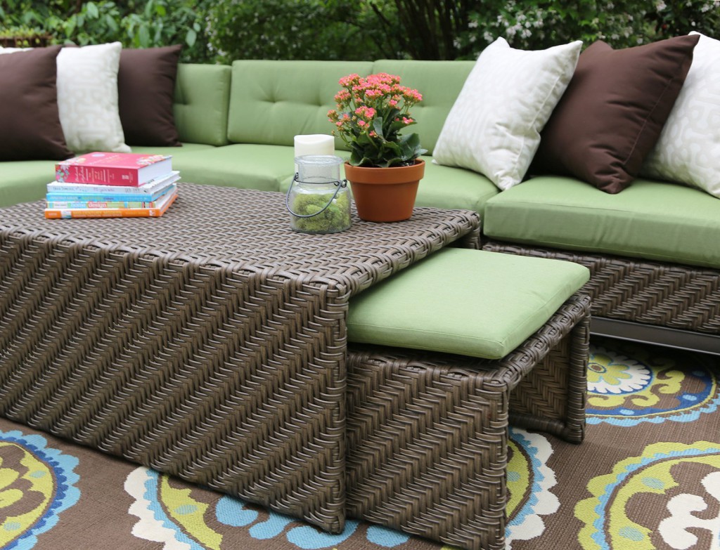 AE Outdoor Hampton 8 Piece Sectional Sofa Set with Sunbrella Fabric Patio Table