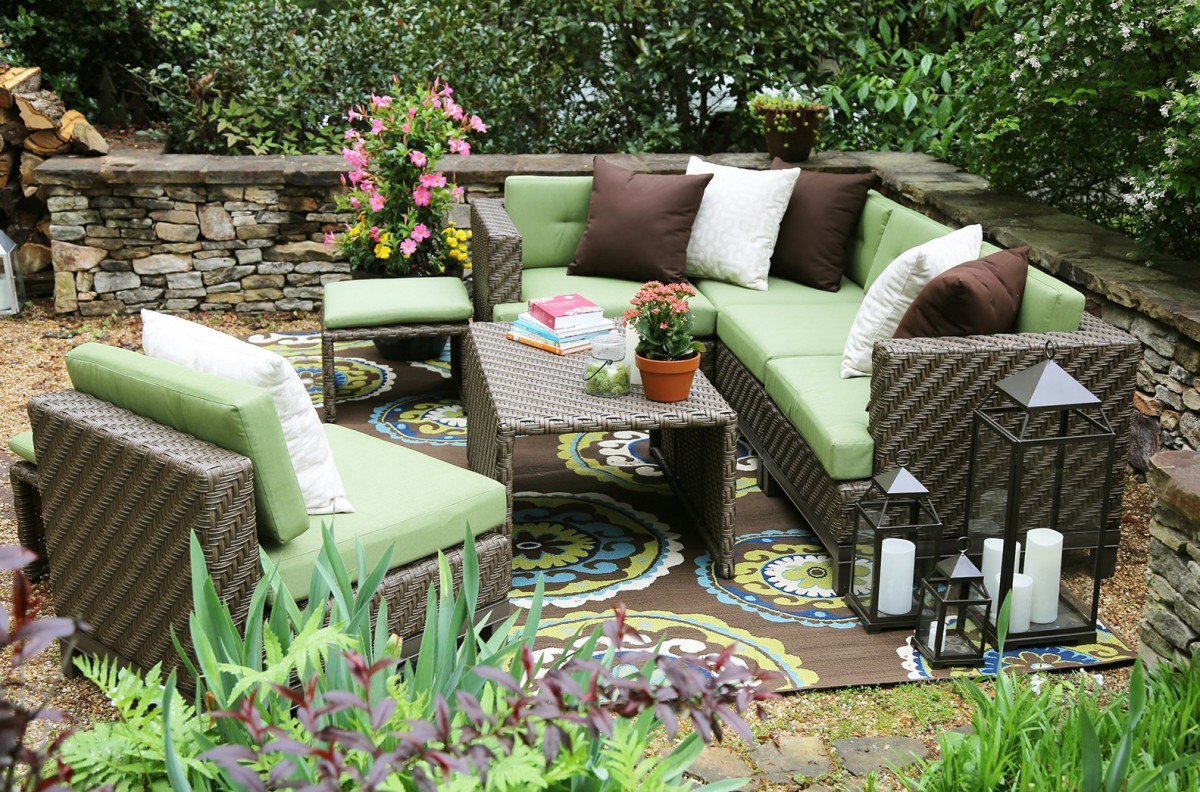 AE Outdoor Hampton 8 Piece Sectional Sofa Set with Sunbrella Fabric