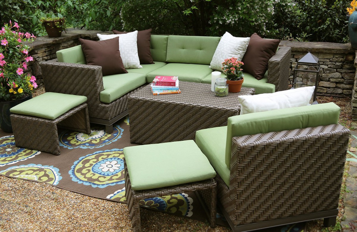 AE Outdoor Hampton 8 Piece Sectional Sofa Set with Sunbrella Fabric