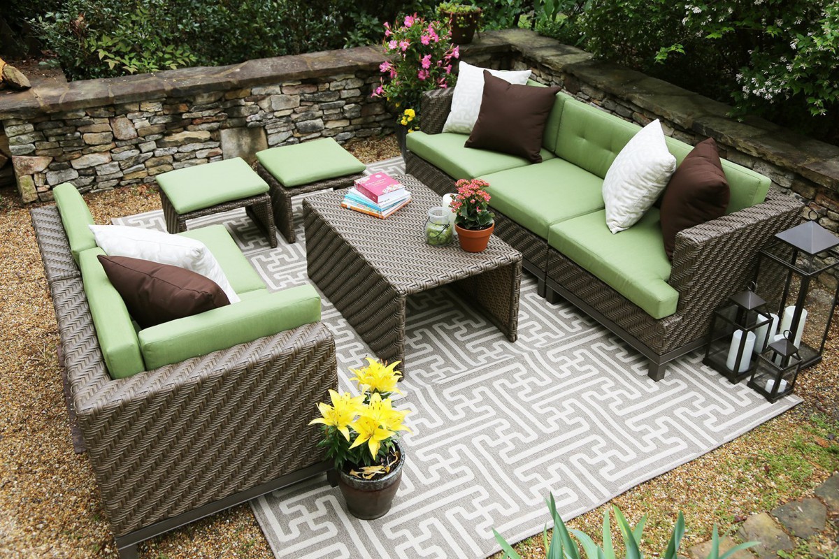 AE Outdoor Hampton 8 Piece Sectional Sofa Set with Sunbrella Fabric