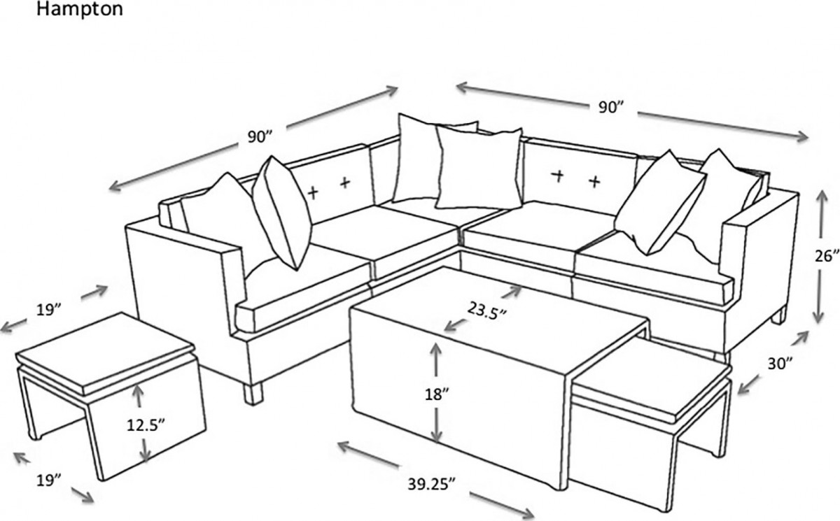 AE Outdoor Hampton 8 Piece Sectional Sofa Set with Sunbrella Fabric