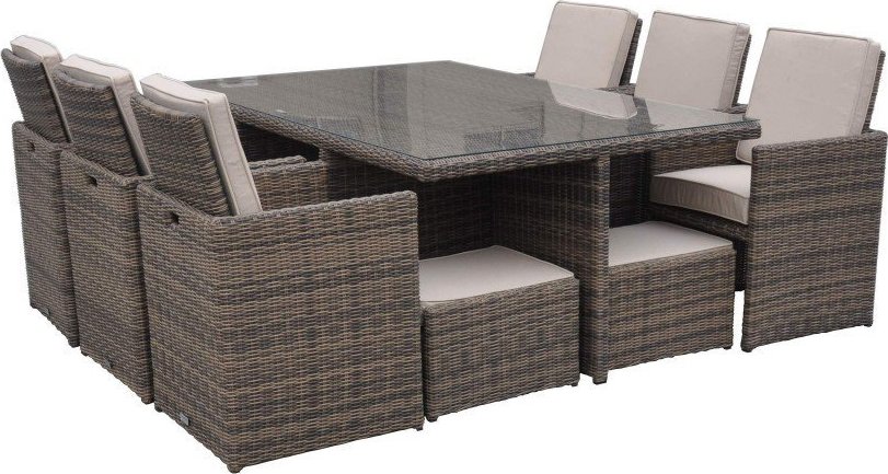 Radeway 11 Piece Rattan Cube Outdoor Patio Dining Set