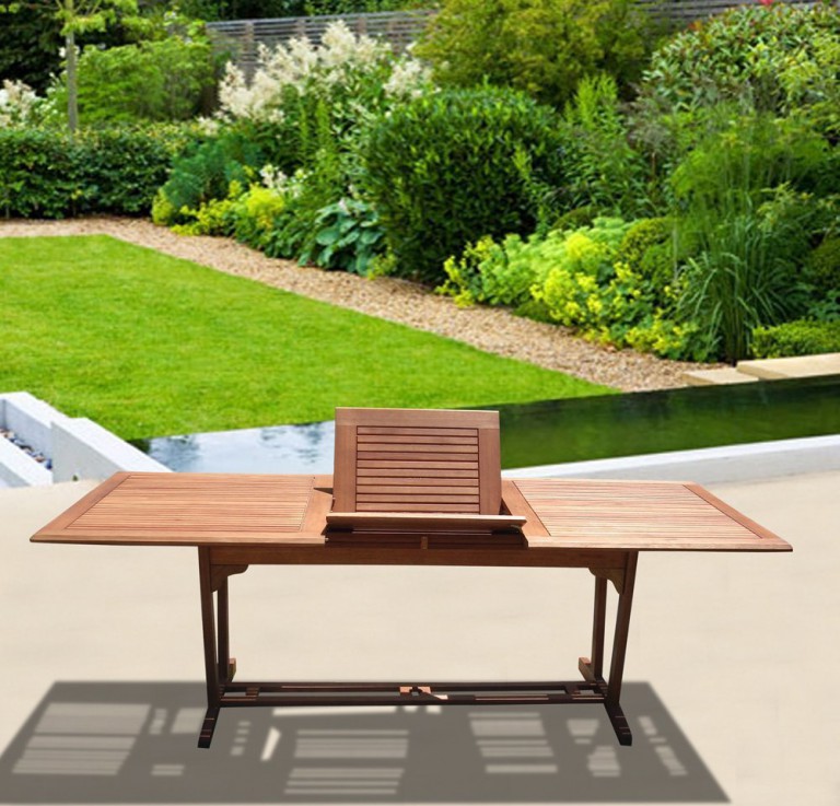 VIFAH V232 Outdoor Wood Rectangular Extension Table with Foldable