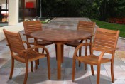 Amazonia Arizona 5 Piece Wood Outdoor Dining Set with 47″ Round Table and 4 Stackable Chairs