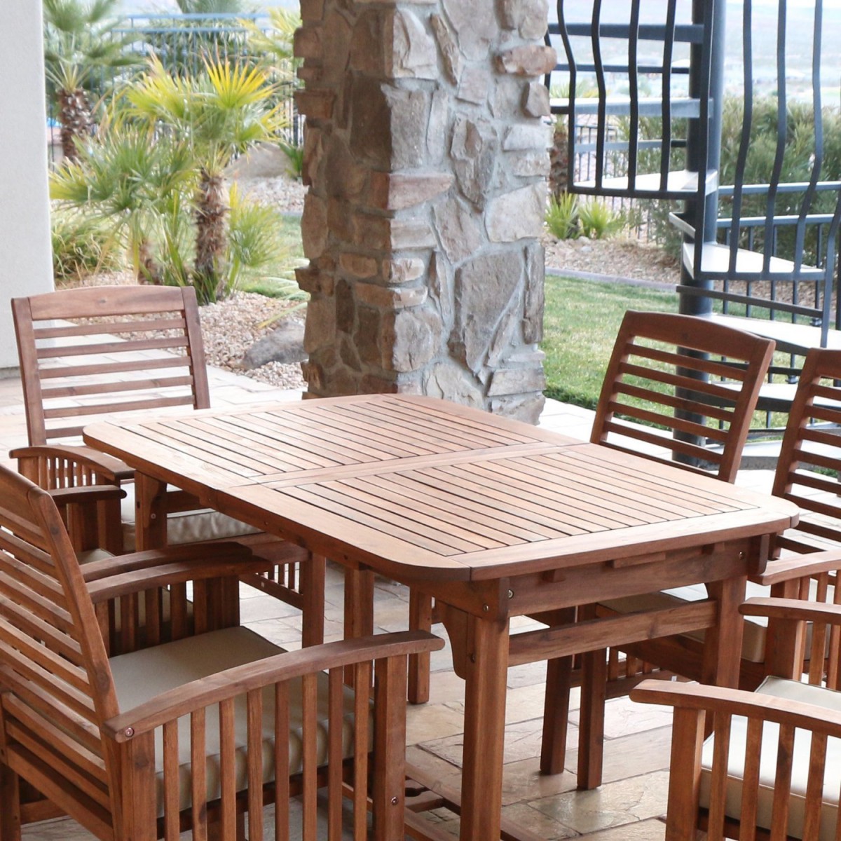 Walker Edison 6-Piece Acacia Wood Patio Dining Set with Cushions