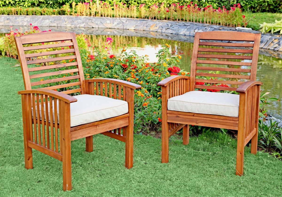 Walker Edison 6-Piece Acacia Wood Patio Dining Set with Cushions