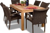 Amazonia Teak Brussels 7 Piece Teak Outdoor Dining Set with Stackable Wicker Chairs