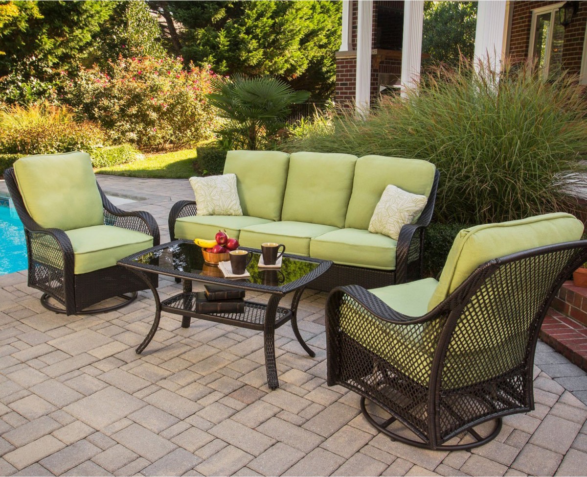 Hanover Orleans 4 Piece Outdoor Conversation Set with Swivel Glider Chairs