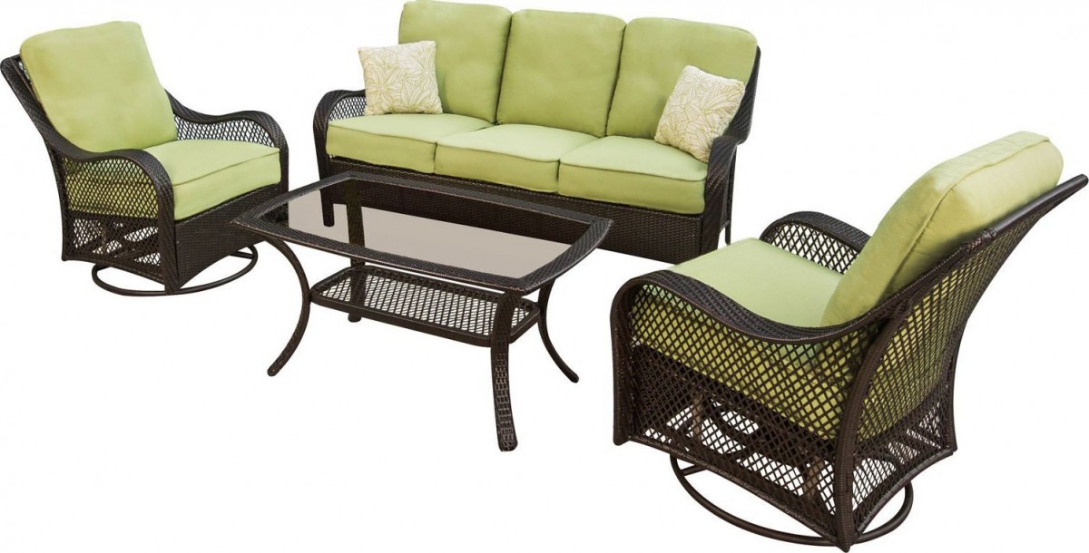 Hanover Orleans 4 Piece Outdoor Conversation Set with Swivel Glider Chairs